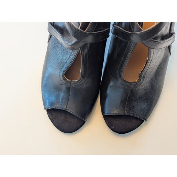 Nine West Black Leather Gaige Open Toe Peep Toe Sandal Heel Buckle Bootie Sz 9 - Picture 8 of 9